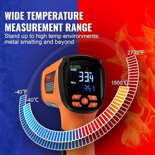 VEVOR Infrared Thermometer, -40°F~2732°F Dual Laser Temperature Gun Non-Contact, Handheld IR Heat Temperature Gun & Adjustable Emissivity for Metal Smelting/Cooking/Pizza Oven/Engine (Not for Human)