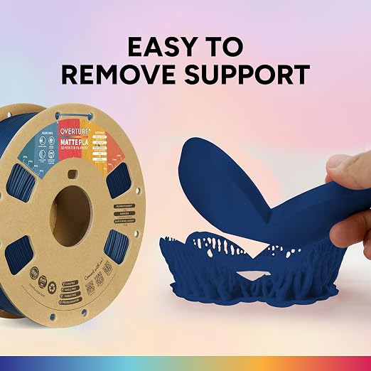 OVERTURE Matte PLA 1.75mm, Low Warp & Smooth Finish 3D Printer Filament | Frosted Matt Finish Hides Layer Lines, 1kg Spool (2.2lbs) Cardboard Spool, Fit Most FDM Printer (Matte Navy Blue)