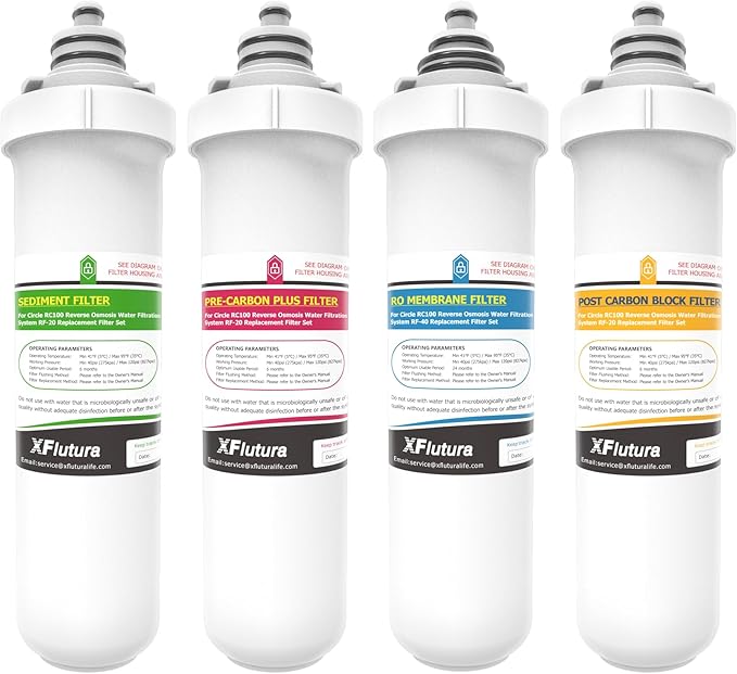 RF-20 + RF-40 Water Filter Replacement Cartridge Compatible With Brondell RC100 RO System, NOT Including Filter Indicator Replacement Battery, Pack of 4 Filters