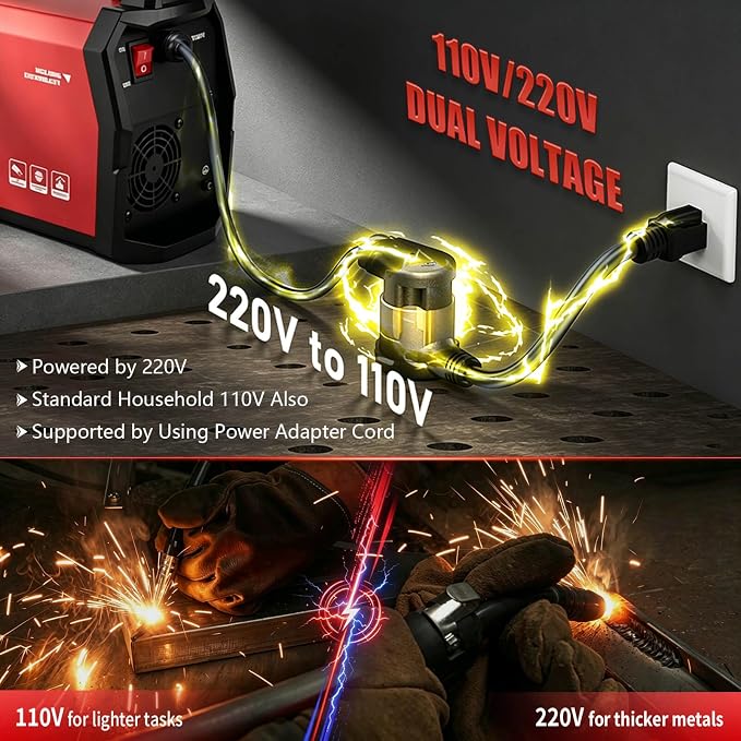 HGNVGZ MIG 200XP 4-in-1 Welder 110V/220V Dual Voltage IGBT | 4-in-1 MIG/TIG/Stick/Spool Gun, Synergic Control, LED Display, for DIY Auto Repair Workshop, Welding Goggles&Gloves Included