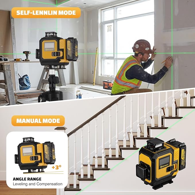 laser level 360° self leveling 4D 16 Lines Green Laser Level with Magnetic Bracke Remote Control Complete Kit with Tripod Rechargeable Battery for Construction Renovation Picture Hanging