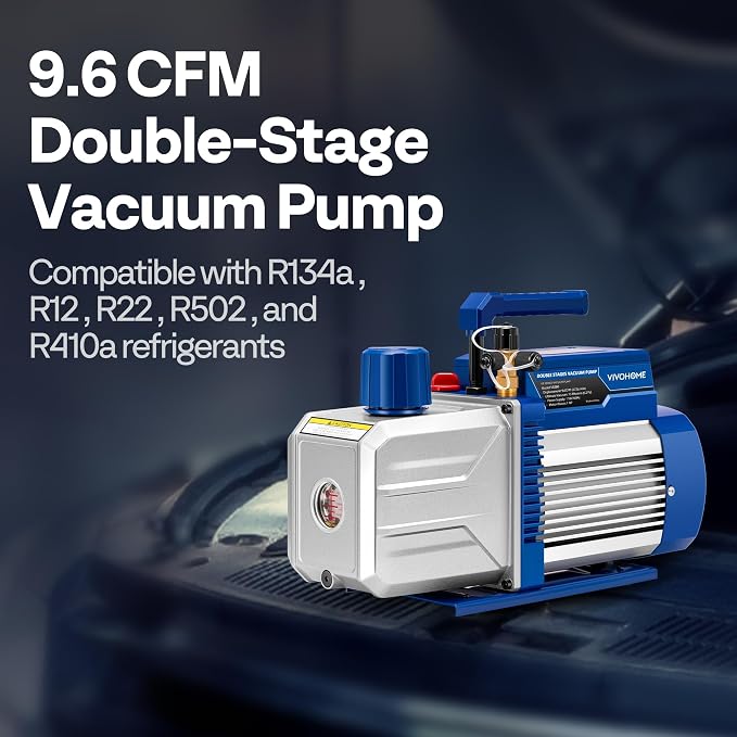 VIVOHOME 1 HP 9.6 CFM 2 Stage HVAC Vacuum Pump for R134a R12 R22 R502 R410a Systems, Auto AC Vacuum Pump for Automotive Air Conditioner Refrigeration Maintenance with 2 Oil Bottles