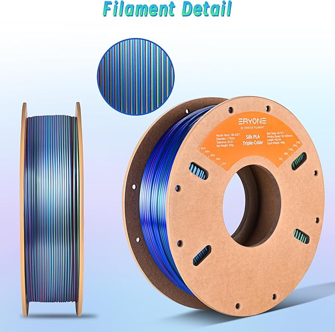 ERYONE PLA Filament 3D Printer Filament Multicolor 1.75mm +/- 0.03mm, PLA Filament 250g Spool, Silk Tri Color Red Blue Green