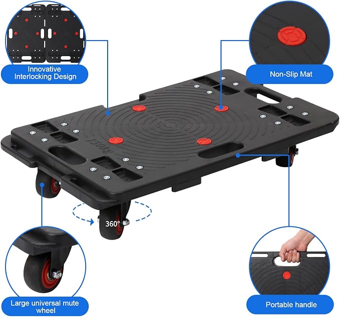 Furniture Moving Dolly Furniture Movers Dollys with Wheels, Portable Moving Rollers Leg Dollies for Heavy Furniture, 4 Wheels Flat Dolly, 1200 Lbs Capacity, Black