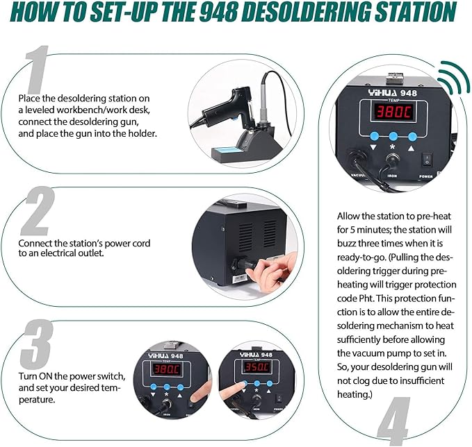 YIHUA 948 Upgraded 2 in 1 ESD Safe 80W Desoldering Station and 60W Soldering Iron- Desoldering Gun and Soldering Station °F /°C