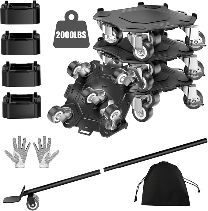 Upgraded Furniture Dolly Movers 5 Wheel Heavy Duty 2000LBS Capacity Carbon Steel Panel 360° Rotating Casters Furniture Slider for Sofa Refrigerator Piano (Black, 6in)