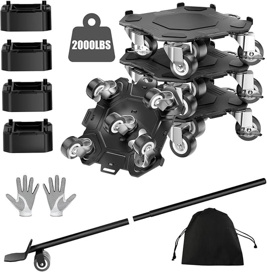 Upgraded Furniture Dolly Movers 5 Wheel Heavy Duty 2000LBS Capacity Carbon Steel Panel 360° Rotating Casters Furniture Slider for Sofa Refrigerator Piano (Black, 6in)