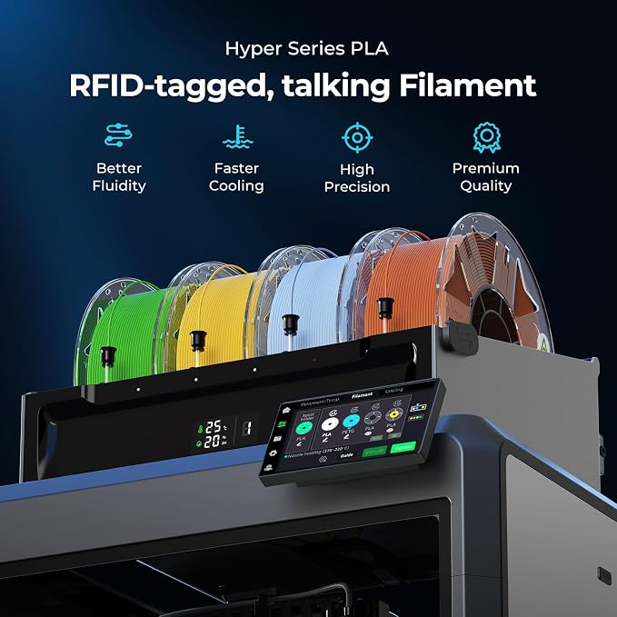 Creality 3D Printer RFID Filament, Hyper PLA Filament 1.75mm Bundle for 3D Printing, Hyper PLA RFID Filament No-Tangling High Precision, 1KG(2.2 lbs) Spool (Black)