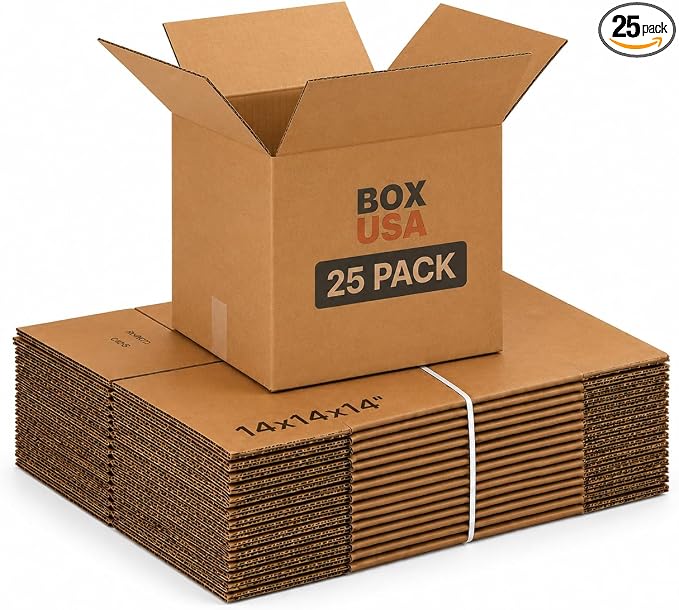 BOX USA Cube Shipping Boxes 14"L x 14"W x 14"H (25-Pack) - Medium Corrugated Cardboard Packaging Boxes for Shipping, Packing, Moving, and Storage at Home, Office, or Business