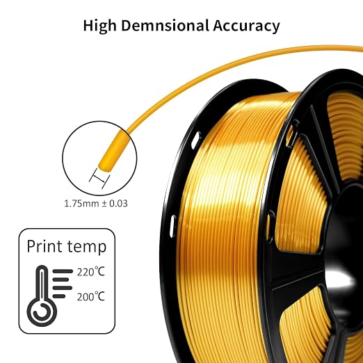 GEEETECH 4KG Silk Gold PLA Filament 1.75mm, 3D Printer Shiny Silk Filament,1kg Spool (2.2lbs), Dimensional Accuracy +/- 0.02mm, Fit Most FDM Printer (Silk Gold)