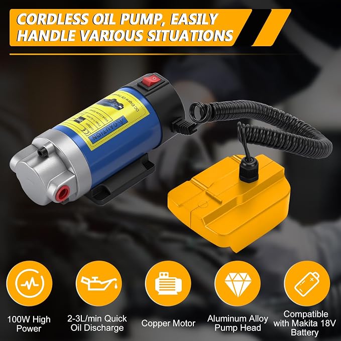 Oil Pump Compatible with Dewalt 20V Max Battery(No Battery), 100W Oil Extractor Pump Oil Removal Pump for Oil Change, Electric Transfer Oil Pump with 2 Pipes for Cars Motorcycles RVs Boats