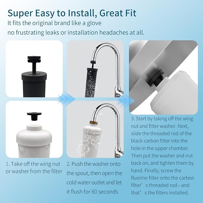 Gravity Water Filter Replacement,for Berkey Black Carbon (BB9-2, 2 Pack) Purification Elements and Fluoride Filters K5366 (PF-2, 2 Pack) Combo Pack, Suitable for Berkey Water Filtration System