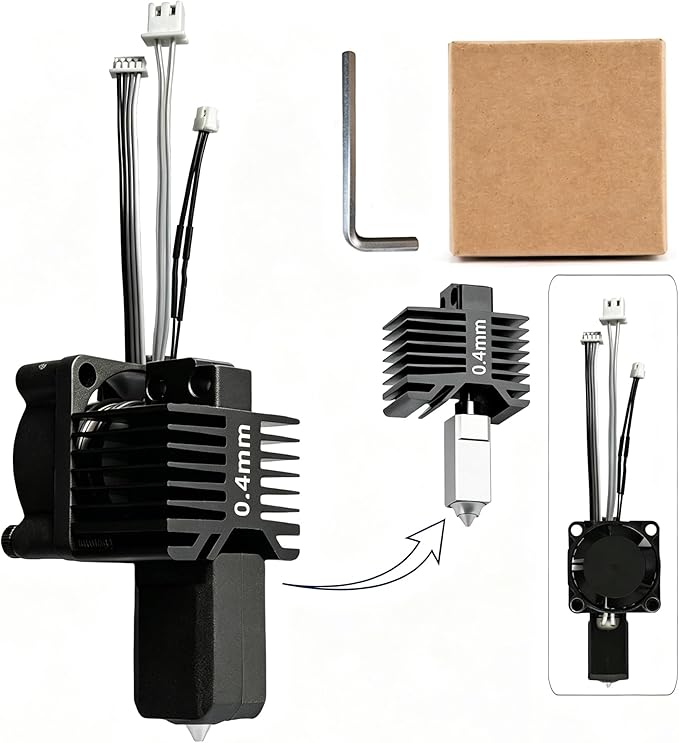Bambuu Lab X1 X1C Hotend Complete Kit, 0.4MM Hardened Steel Nozzle Full Assembly with Fan, Ceramic Heater, Nozzle, Thermistor, Extruder Heating Block Replacement for Bambu Lab X1 Series 3D Printer