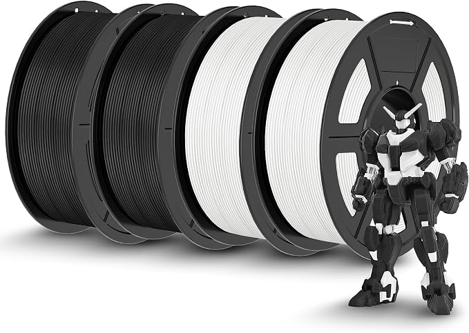 TECBEARS Matte PLA 3D Printer Filament 1kg*4, PLA Filament 1.75mm, High Toughness Matte Filament(2* Black,2* White)