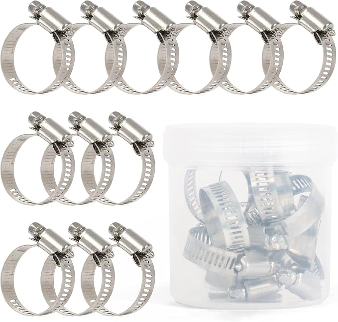 U.S. Solid 12PCS Hose Clamps Stainless Steel Adjustable 13/16"–1 1/2" (21–38mm) Worm Gear Hose Clamp, Heavy Duty Metal Hose Clamps for Automotive, Pipe, Radiator, Fuel Line