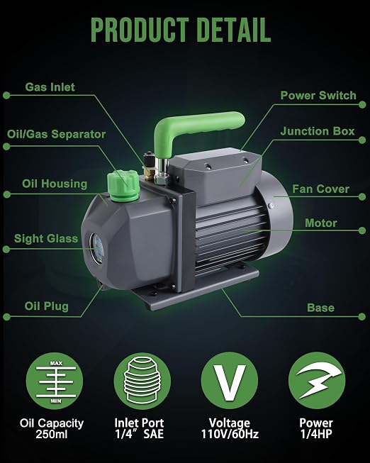 Lichamp HVAC Gauges with Hoses, AC Manifold Gauge Set R134A R410A R404A R22 Refrigerant Gauges and 4.5 cfm 1/3 HP HVAC Single Stage Vacuum Pump for R134a R410a R22 R12