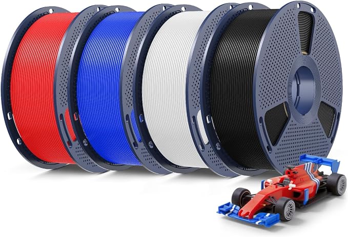SUNLU 4KG Upgrade PLA+2.0 3D Printer Filament Bundle, PLA Plus 2.0 Filament 1.75mm, High Speed Printing, Stronger Than PLA+ Filament, 1KG per Spool, 4 Packs, Black+White+Blue+Red
