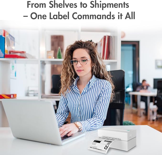 Bluetooth Thermal Shipping Label Printer: 4x6 Wireless Label Maker with Tape for Small Business - Compatible with iPhone, Android, Windows & Mac, Widely Used for USPS UPS Amazon Shopify, White