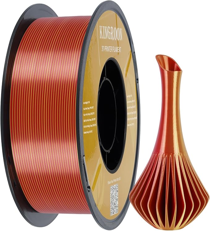 Kingroon PLA 3D Printer Filament, Triple Color Silk PLA Filament, Dimensional Accuracy +/- 0.03 mm, 1 kg Spool(2.2lbs), 1.75 mm, Golden-Yellow-Red