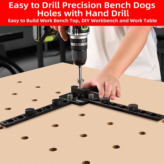GOINGMAKE Portable Drill Guide for Drilling 20mm Work Bench Dog Holes, Workbench Dog Hole Drill Template for Building MFT Table Top, Workbench Top, Work Table, Cutting Board and Portable Workstation