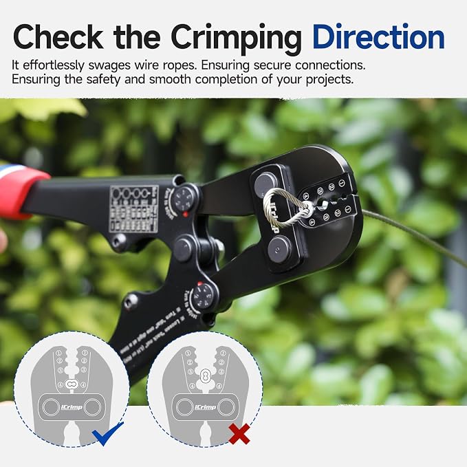 iCrimp 1608M Wire Rope Crimping Tool, 4 Die Slots 3/64" to 1/8", High Carbon Steel Swaging Tool for Aluminum Oval, Double-Barrel & Annealed Copper Sleeves
