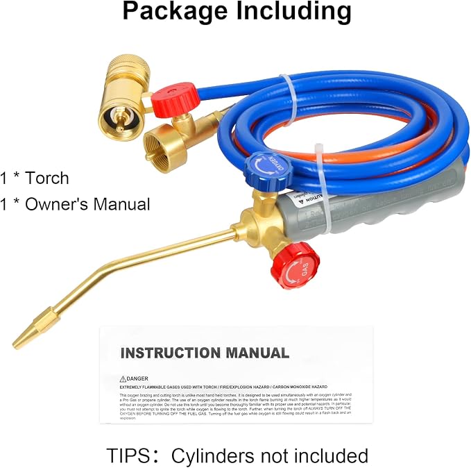 Brazing Torch Kit for MAPP Gas & Propane, Brass & Stainless Steel Cutting Torch Kit, Welding Torch Set for Soldering, Jewelry, HVAC, Glass Blowing