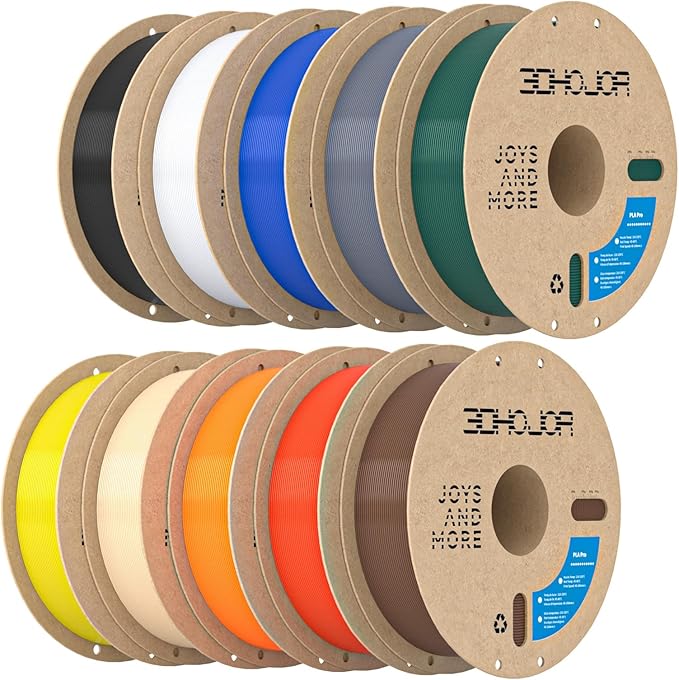 3DHoJor PLA+ 3D Printer Filament Bundle,10KG PLA Plus Filament 1.75mm, 3D Filament Multicolor, 1KG Spool, 10 Pack, Black+Cold White+Grey+Red+Blue+Yellow+Pine Green+Orange+Brown+Beige