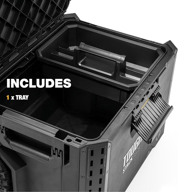 ToughBuilt Portable 2-in-1 Rolling Tool Box, Wheels & Stackable Design, Black