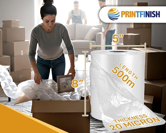 Printfinish Inflatable Air Cushion Wrap Roll - Pillow Wrap Film Refill for Packing & Shipping - Air Bubble Film - Perforated Void Fill Cushioning Bags - 1640ft, 7.8″ x 5.1″ x 2" Core (Pillow)