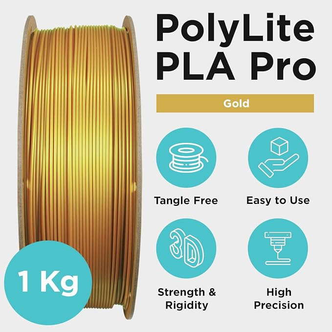 Polymaker PLA PRO Filament 1.75mm 1kg, Tough & High Rigidity Gold 3D Printing Filament, PolyLite PLA PRO High Speed, Print with Most 3D Printers