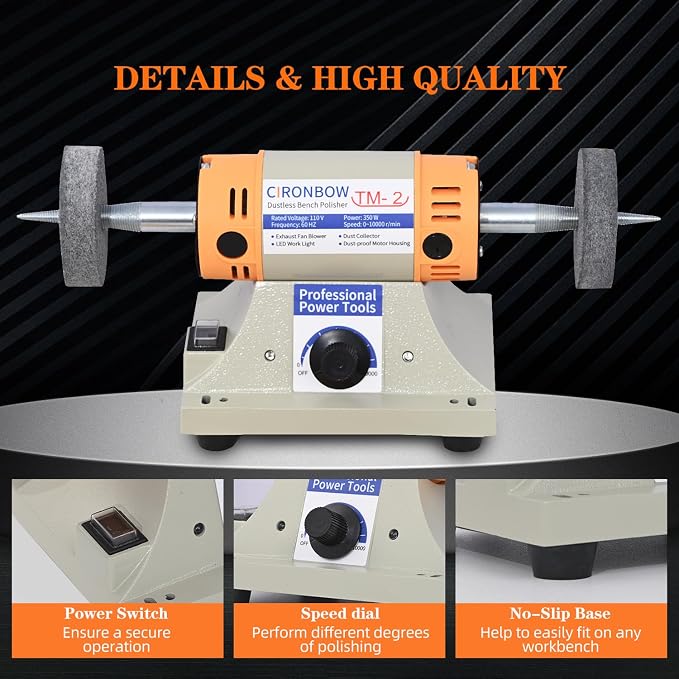 4" Jewelry Polisher & Adjustable Variable Speed Grinder Machine - With 6 Cloth Wheels & 2 Abrasive Wheels, Safety Glasses & Compound for Jewelry, Metal, Wood, Jade, Plastic Polishing