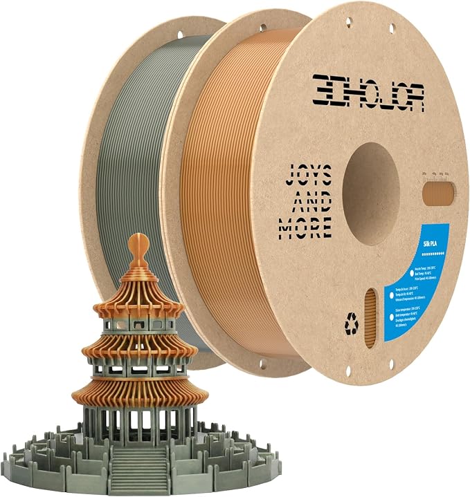 3DHoJor Silk PLA Filament 1.75mm, PLA Filament 1.75mm Silk Shiny 3D Printer Filament, 1kg*2 Cardboard Spool, Dimensional Accuracy +/- 0.03 mm, Fit Most FDM Printer(Copper+Bronze)