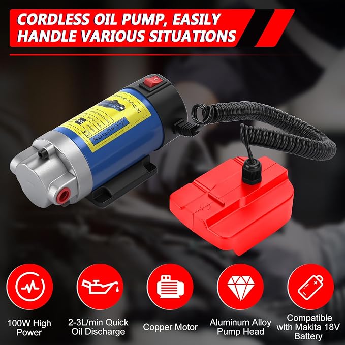 Oil Pump Compatible with Milwaukee 18V Battery(No Battery), 100W Oil Extractor Pump Oil Removal Pump for Oil Change, Electric Transfer Oil Pump with 2 Pipes for Cars Motorcycles RVs Boats