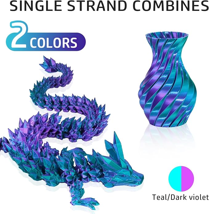 LOVOON 3D Printing Filament PLA Silk Multicolor PLA Filament 1.75mm DualColor Change by Angle Filament Fit Most 3D Printer& 3D Pen,Silk Teal/Dark Violet(Blue/Purple), 1KG(2.2lbs)/Spool