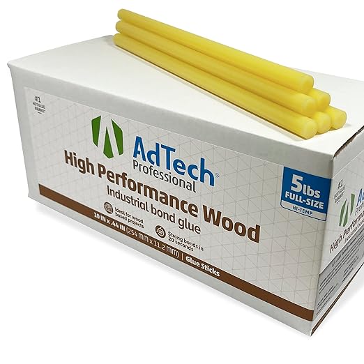 AdTech Professional High Performance Wood High Temp Industrial Bond Hot Glue Sticks 10" Amber