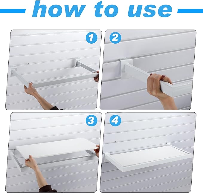Blulu 2 Pack Slatwall Shelf, 23. 6x11. 8 Inch Wooden Wall Shelves with Metal Rectangular Tubing U Shaped Hanger Slatwall Shelving Organizer Accessories for Home Retail Display (White)