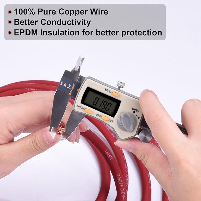 6 Gauge Battery Cable, 10FT Red + 10FT Black 6 AWG Pure Copper Wire Welding Cable, for Automotive, Battery, Solar and Generator, Standard USA OFC Wire