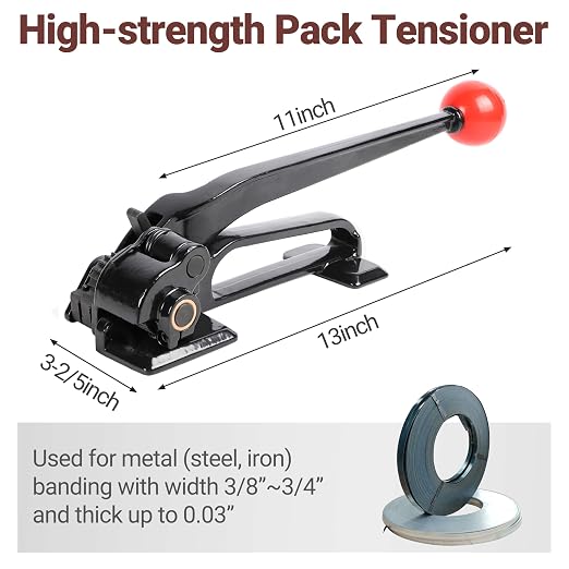 Heavy-Duty High Tensile Steel Strapping Tensioner Tool - Metal StrappingTool Feed-Wheel Banding Tensioner for 3/8" to 3/4" Metal Banding, Strapping Banding Tool for High Tensile Pallet Packing