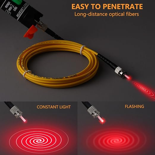 Visual Fault Locator 30KM - VFL Fiber Optic Tester Kit with Universal 2.5mm Connector, Includes FC to LC Adapter, Compatible Single Mode 9/125um & Multimode, Fiber Light & Laser for CATV Telecom