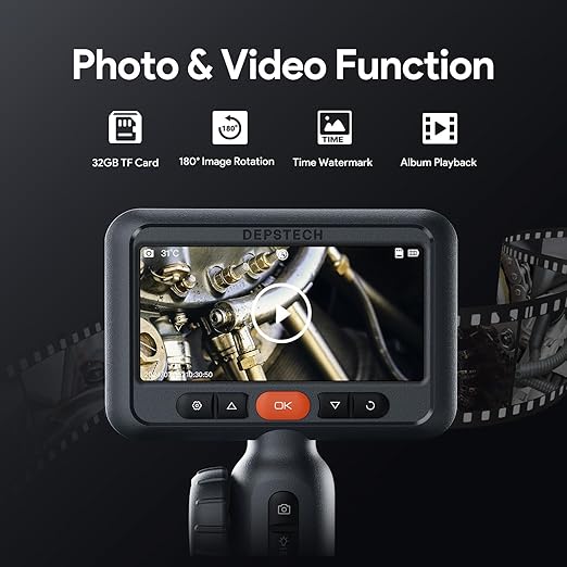 DEPSTECH 210° Two-Way Articulating Borescope, 0.24in Ultra-Slim Endoscope Camera with Lights, 4.5” IPS Screen, 5ft Waterproof Flexible Snake Tube, Industrial Inspection Camera for Automotive Mechanics