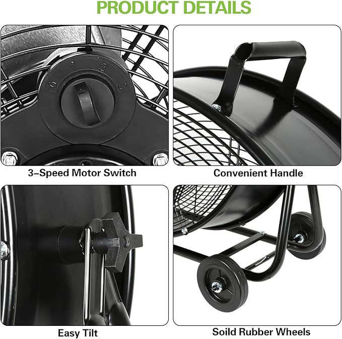hykolity 24" High Velocity Industrial Drum Fan, 8100 CFM 3-Speed Heavy Duty Metal Shop Fan for Workshops, Warehouse, Garage and Factory, UL Listed