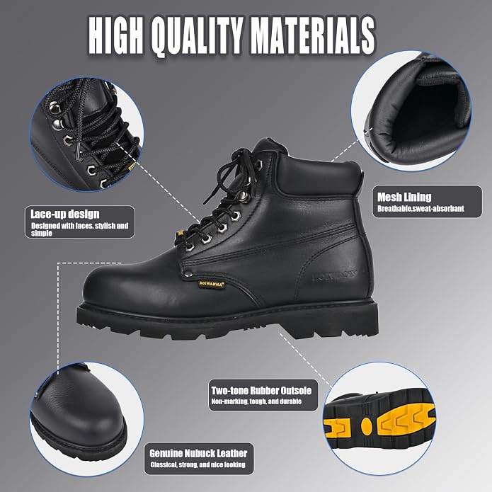 Work Boots for Men, Steel Toe, Leather, Oil, Slip and Heat Resistant Heavy Duty Wide Industrial & Construction Safety Boots, US 7-17 M & W
