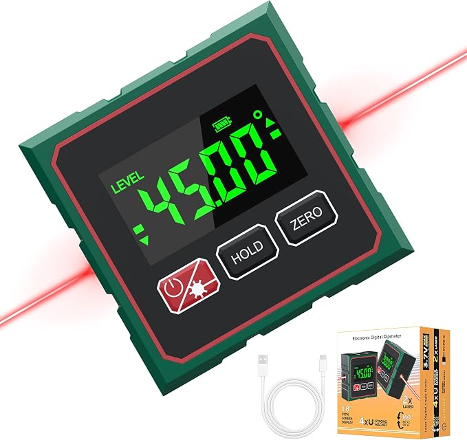 Digital Angle Finder Magnetic Digital Level with Laser Angle Gauge for Table Saw&Woodworking, LCD Display Level Box Measuring Tool, Electronic Laser Backlight Inclinometer for Construction, Machinery