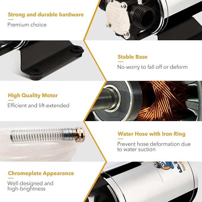 Water Transfer Pump 12V 330GPH, LilMonster Auto Portable Electric Utility Water Pump Self-Primingwith Suction Hose Kit