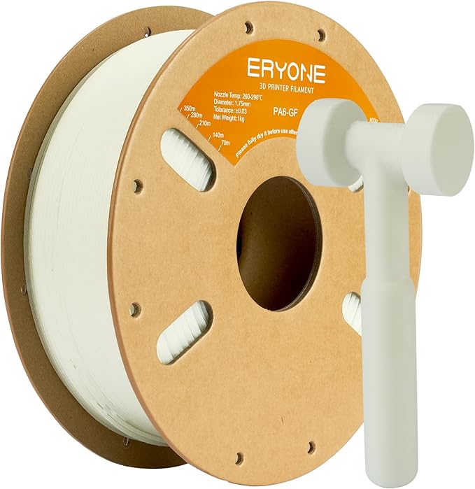 ERYONE Nylon 3D Printer Filament, Polyamide PA6 Glass Fiber Filament 1.75mm +/- 0.03mm, Stiff & Strong & Heat Resistant, 1kg (2.2LBS)/Spool, PA6 GF Natural Color