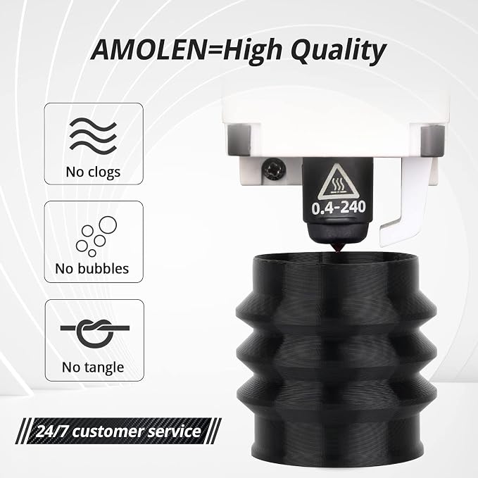 AMOLEN 95A TPU 3D Printer Filament 1.75mm, High Hardness & Resilience TPU Basic Black Filament, 1KG Flexible 3D Filament, Dimensional Accuracy +/- 0.02mm, Suitable for Most FDM 3D Printers