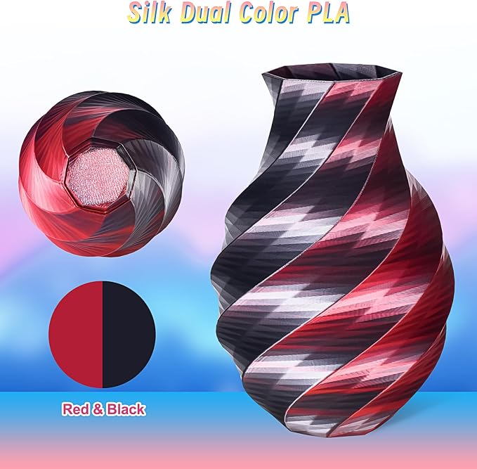 ERYONE PLA Filament 3D Printer Filament Multicolor 1.75mm +/- 0.03mm, PLA Filament 250g Spool, Silk Dual Color Black Red