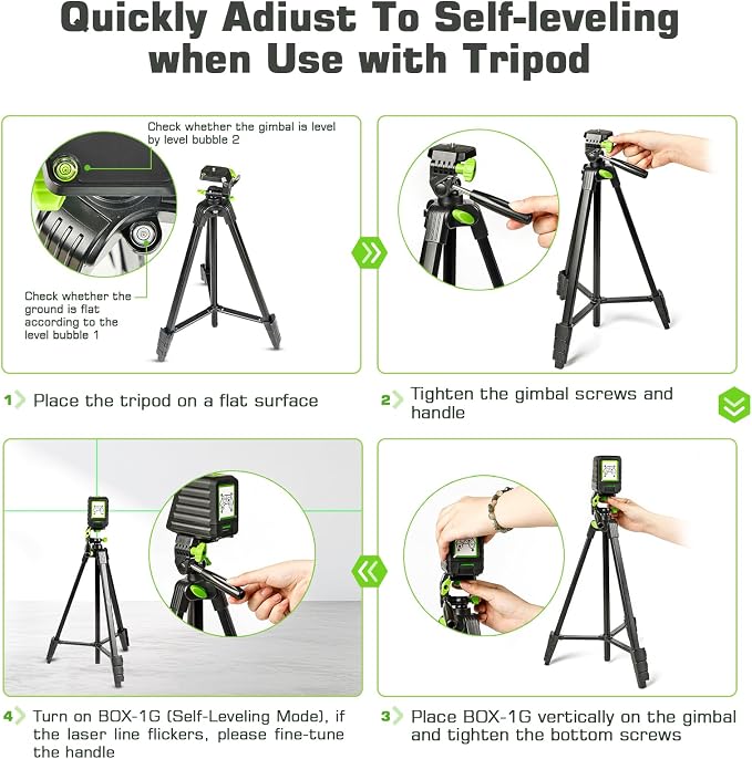 Laser Level with Tripod, Huepar 150Ft Lazer Leveler for Outdoor Use, 150° Vertical Green Cross Line Leveller Laser for Picture Hanging, Tile, Construction Project (4 AA Batteries Include)