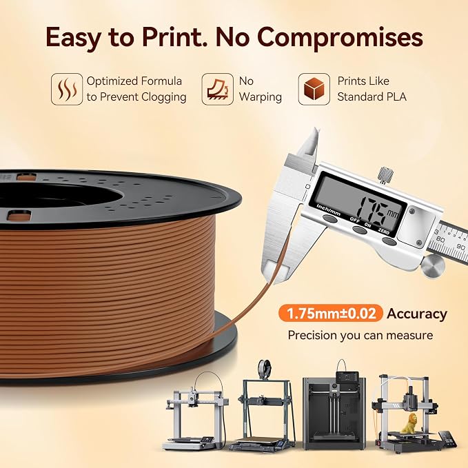 Kingroon Matte PLA Filament 1.75mm 3D Printer Filament Matte Filament 1kg Dimensional Accuracy +/- 0.02 mm (Matte Night Brown)