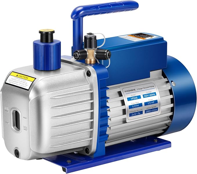 VIVOHOME 1/2 HP 5 CFM 2 Stage A2L HVAC Vacuum Pump, Sparkless Motor for R32 R1234yf R454B R134a R22 R410a Systems, Auto AC Vacuum Pump for Air Conditioner Servicing with 2 Oil Bottles